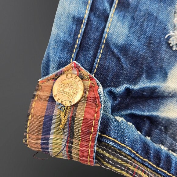 Y2K Baggy Long denim Shorts Womens Size S Rhinestone Sequin Distressed Grunge - Picture 3 of 7